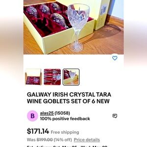 NEW Galway Irish Crystal Tara Limited pattern wine goblets brand new no box 4